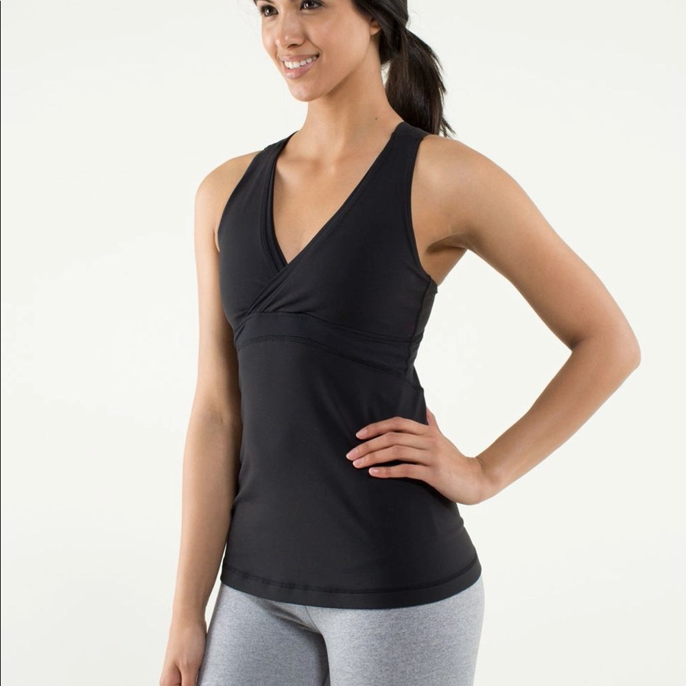 Lululemon Black Deep V Athletic Tank Top Running Workout Gym Womens Size 4